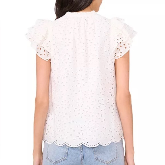 1.State • Eyelet Cotton Flutter Sleeve Top - Picture 2 of 12